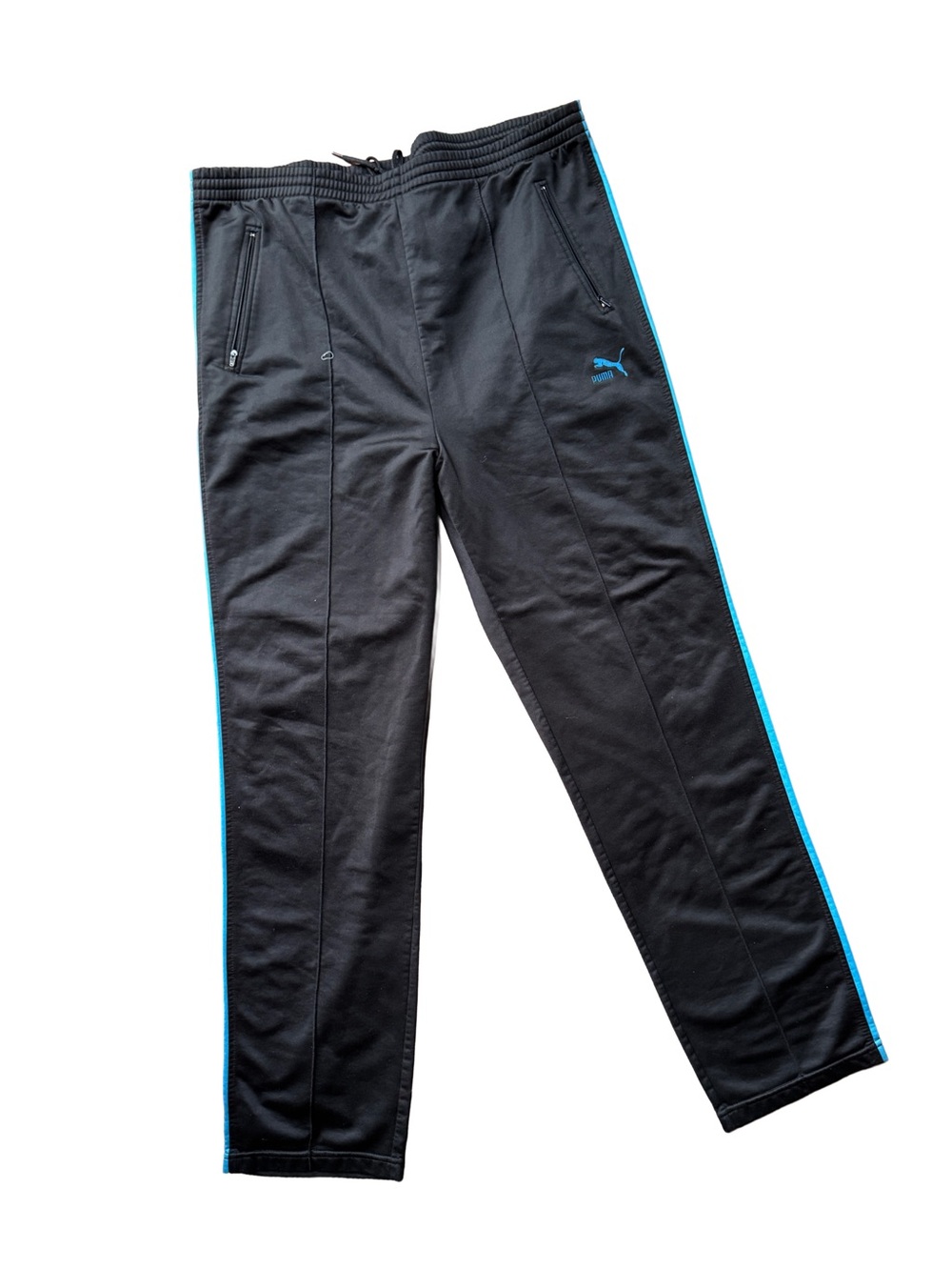 Vtg Puma Men's Black Track Pants with Blue Trim